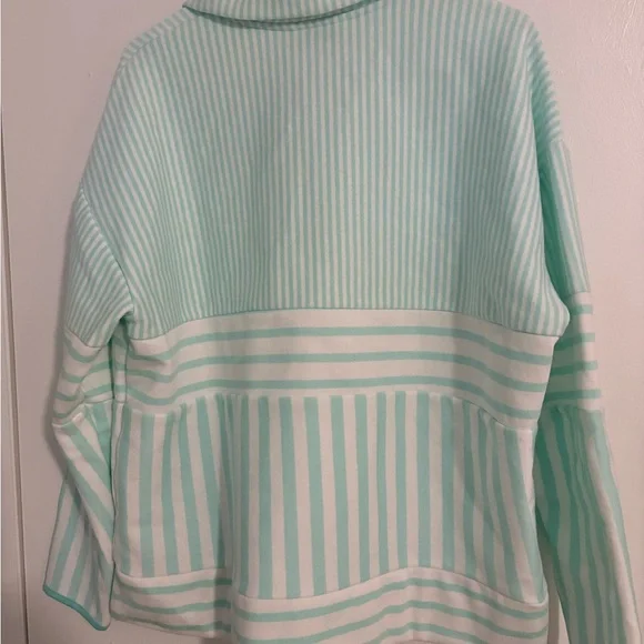NWT Crown & Ivy Aqua Striped Quarter-Zip Top - Picture 2 of 3